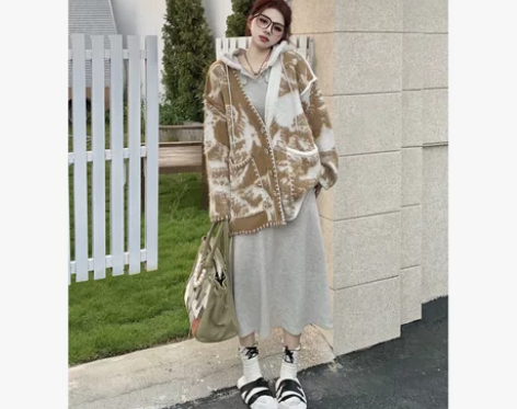 韩国显瘦连帽中长款纯棉开叉修身连衣裙女弹力...