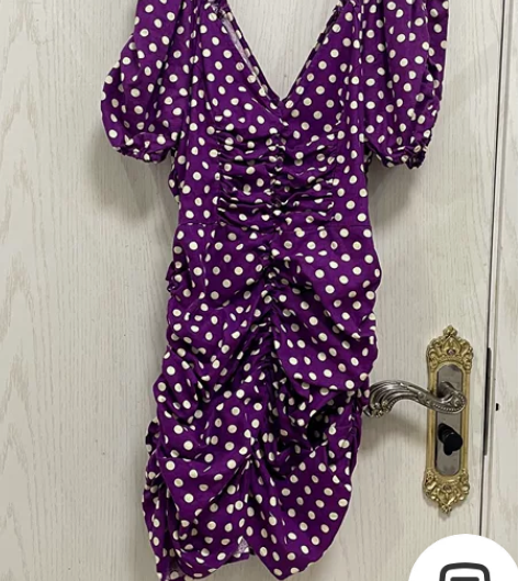 zara紫色波点裙 大v领包臀裙 全新 感...