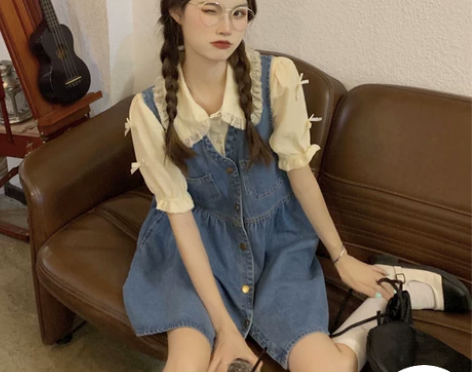 胖MM大码牛仔背带裙女夏季2022新款小个...