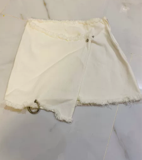 全新白色毛边大圆环牛仔短裙A字裙一步裙全新...