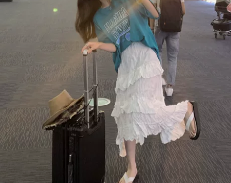 白色半身裙女夏季高腰A字裙中长款长裙不规则...