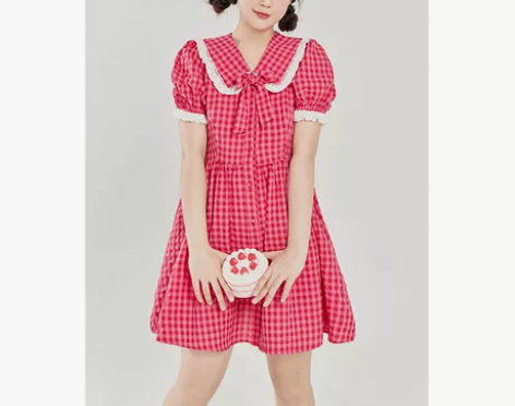 两个壹 11shop 玫红色连衣裙娃娃领别...