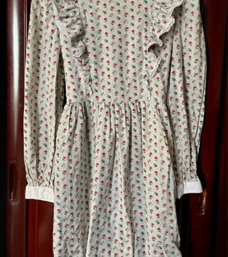 vintage 日系田园风荷叶领童趣连衣裙...