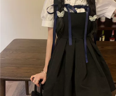 日系软妹学院风初恋甜美小个子蓬蓬jk背带连...