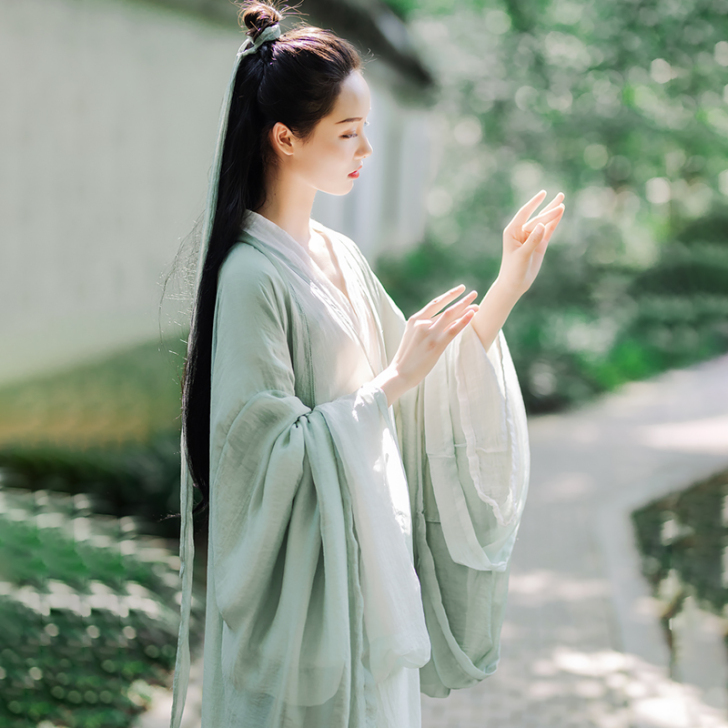 魏晋风汉服女直裾清平调超仙淡雅交领广袖大袖...