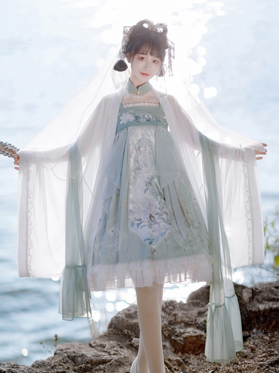 倚梦阁原创改良汉服女镜花水月汉元素齐胸襦裙...