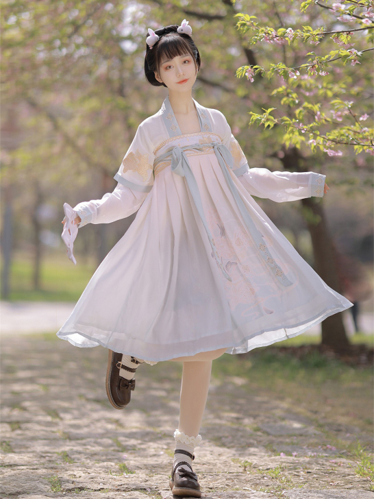 原创小个子日常两片式齐胸襦裙汉服女短款改良...