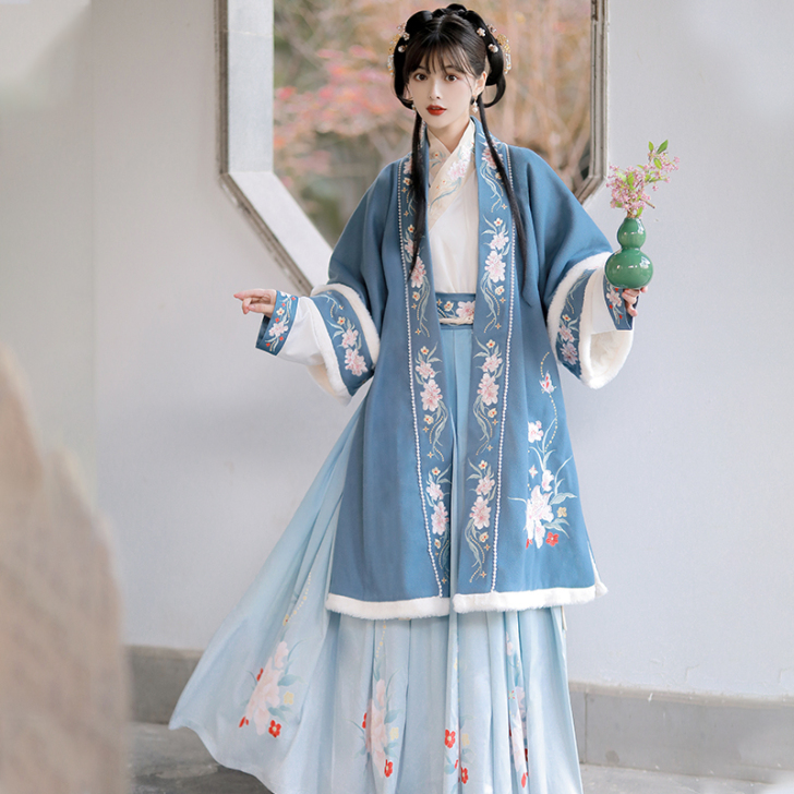 苏幕遮原创设计汉服刺绣花直领对襟长袄交领加...