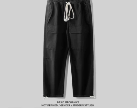 高级棕色工装裤男士休闲裤宽松美式高街抽绳日...