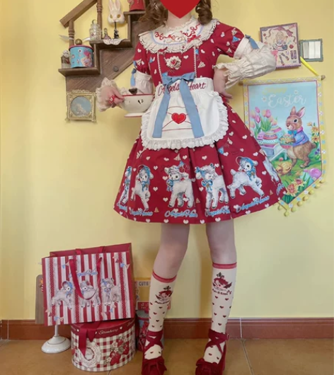 【半糖体验馆】现货！红色爱心op美式复古a...