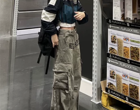 复古工装裤女秋季设计感小众高腰显瘦直筒休闲...