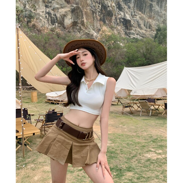 百褶半身裙女2021夏季新款复古辣妹高腰显...