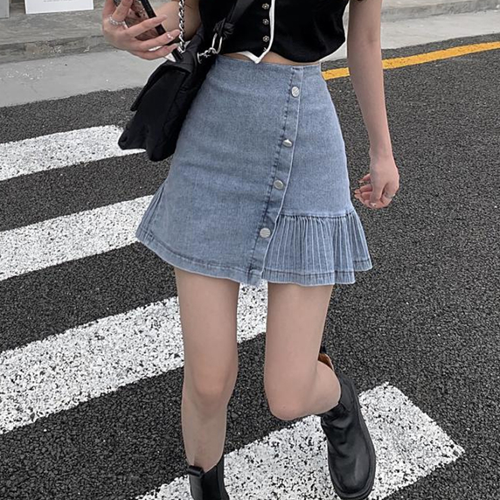 全新，牛仔裙百褶A字裙