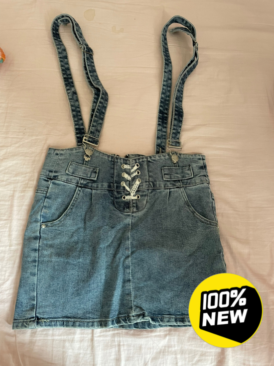 高腰牛仔背带a字裙