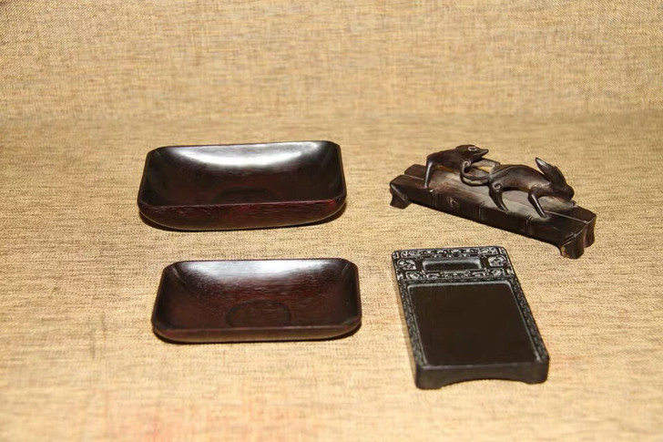紫檀文房四件套 笔架 笔舔 砚台