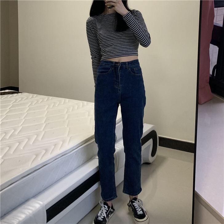 GUI TWO 高腰显瘦小直筒九分牛仔裤