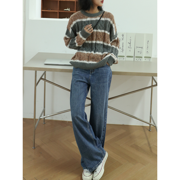 BAYUE八月 高腰显瘦牛仔裤女直筒宽松百...