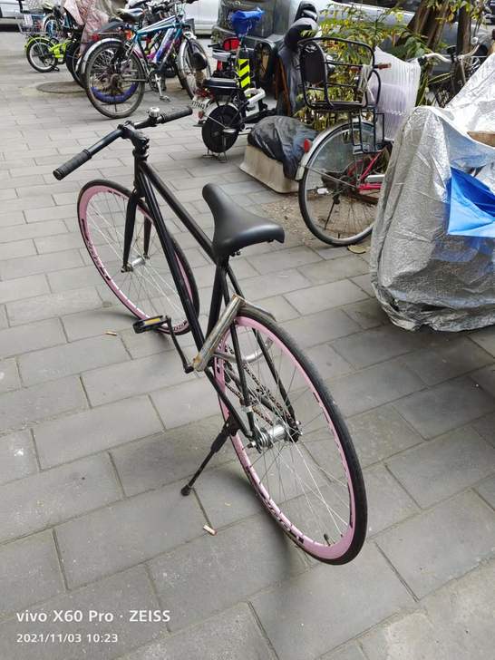 全新死飞，粉拼黑，孩子报课送的，拿回来后就...