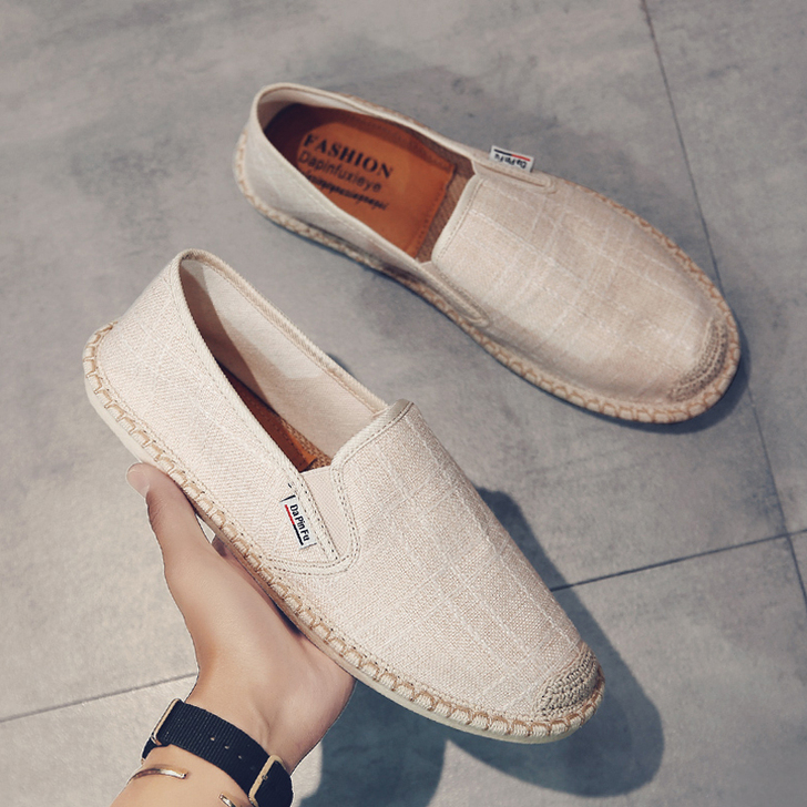 亚麻鞋男秋季老北京布鞋懒人开车潮流百搭一脚...