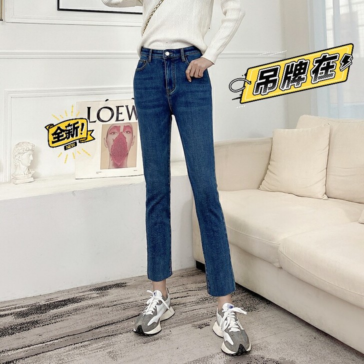 全新亏本清仓牛仔裤女士春秋冬加绒烟管裤保暖...