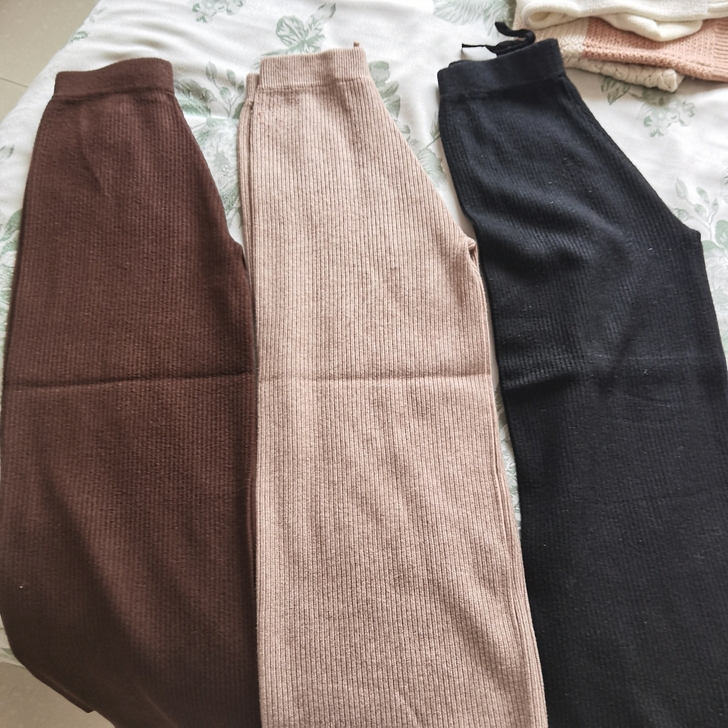 出 秋冬2021新款韩版系带针织阔腿裤女复...