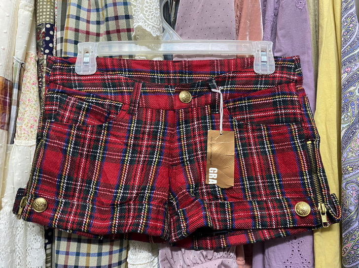 vintage古着美式复古辣妹苏格兰格子超...