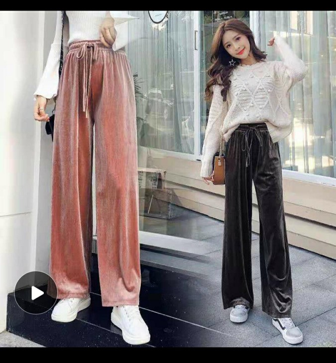 金丝绒阔腿裤女垂感秋冬2019新款高腰韩版...