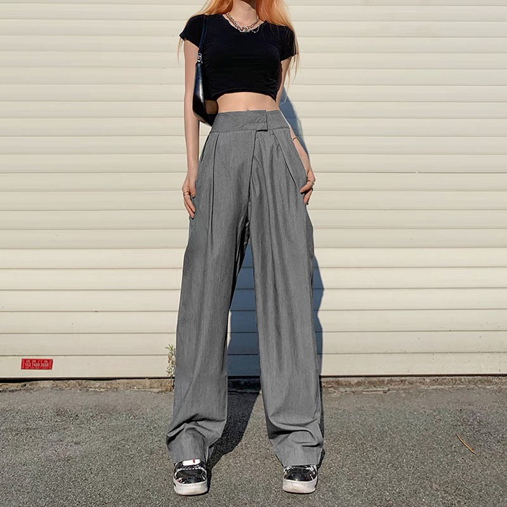 Amyway时髦复古休闲百搭魔术贴设计褶皱...