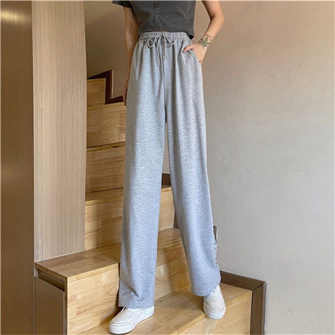 秋冬加绒灰色休闲阔腿裤女学生韩版潮流宽松百...