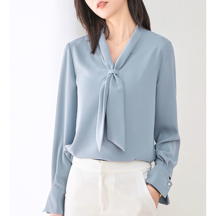 飘带雪纺衬衣长袖白色衬衣职业淑女