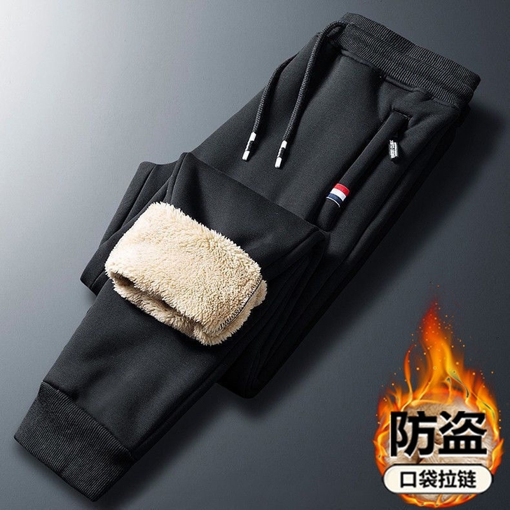 羊羔绒保暖加绒休闲裤男加厚冬季新款长裤拉链...