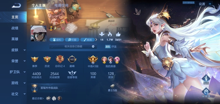 王者荣耀共aq法辅女生号，特别漂亮的一个号...