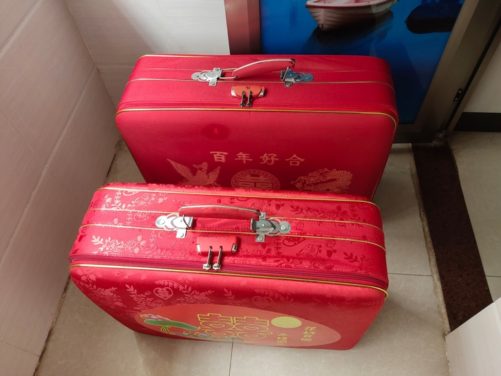 红色结婚皮箱新娘陪嫁箱压箱子婚庆嫁妆子母复...