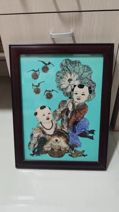 真水晶挂画传统艺术画水晶碎粘合而成挂屏拼贴