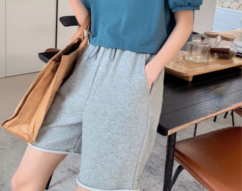 阔腿运动短裤女夏季新款港风卷边学生百搭显瘦...