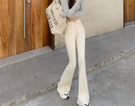 高腰牛仔裤女微喇叭裤夏季新款复古修身显瘦韩...