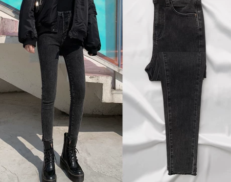 2022年春季新款黑色牛仔裤女春秋高腰显瘦...