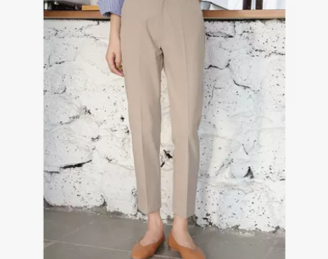 春夏弹性直筒九分裤女米色裤子烟管裤西装裤高...
