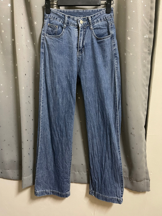 高腰直筒牛仔裤#034，s码腰围：66cm...