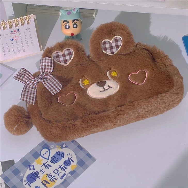 ins风学生高颜值笔袋大容量可爱毛绒小熊收...