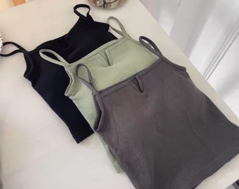 打底百搭一体杯螺纹吊带美背背心!固定罩杯不...