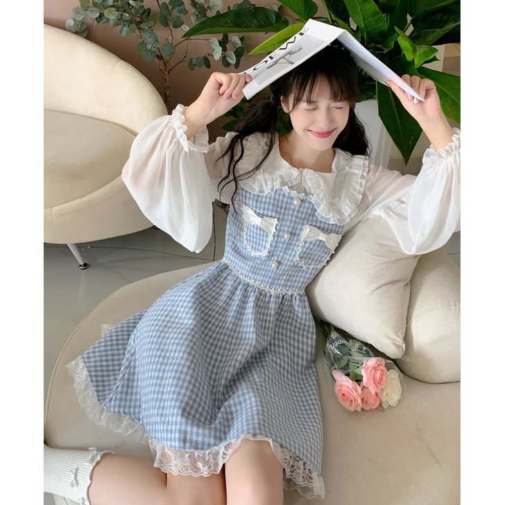 背带裙  蓝色格纹 非常可爱