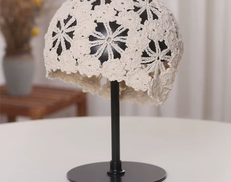 日系春夏新款文艺蕾丝花朵镂空包头帽女甜美时...