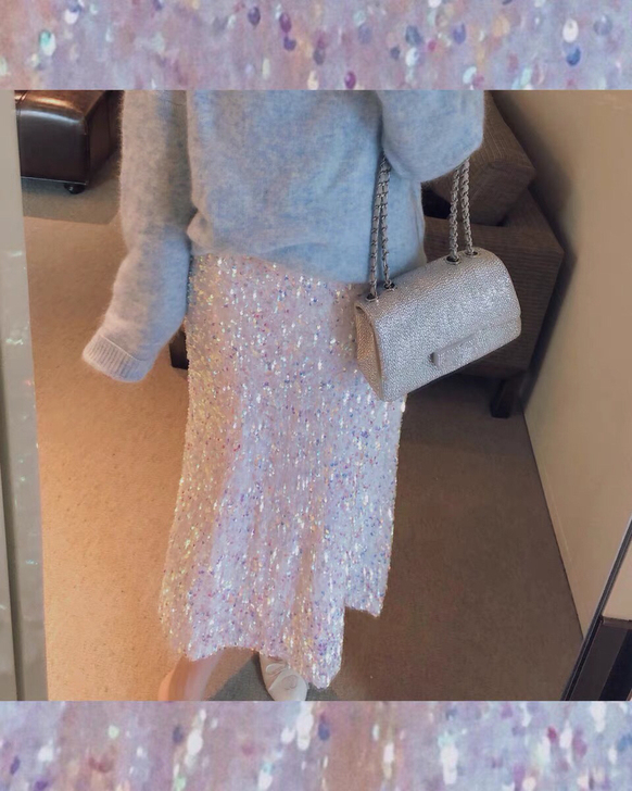 Juns均哥哥 人鱼姬亮片中长款过膝包臀裙...