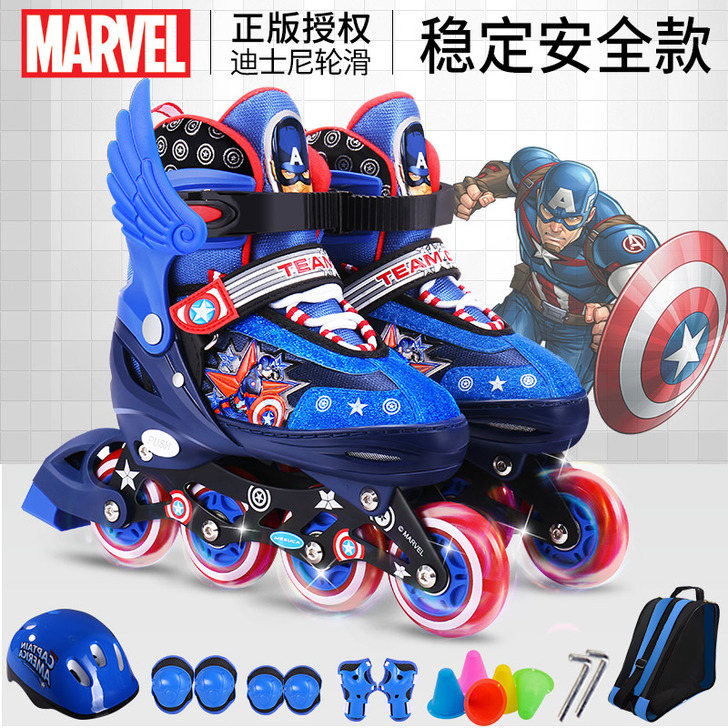 迪士尼溜冰鞋儿童全套装直排轮滑鞋3-5-6...