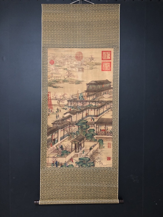 古玩收藏名人名家字画实物拍摄【郎世宁】楼阁...