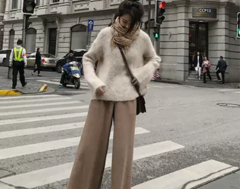 晨妍chic针织阔腿裤女秋冬新款复古温柔 ...