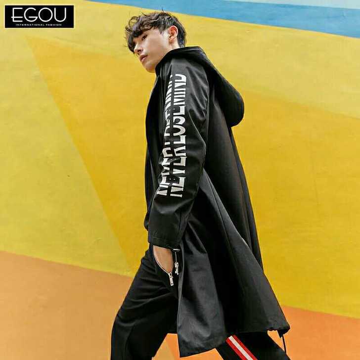 egou男士风衣 韩版修身个性潮流男外套e...