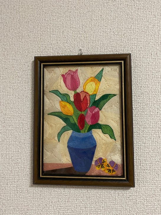 中古古董 手工制作郁金香花卉图画
