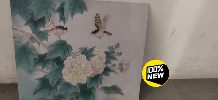 《双雀图》铜板手工雕刻画。画心规格320*...